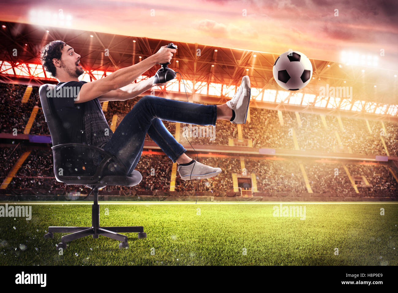 Realistic soccer video game Stock Photo