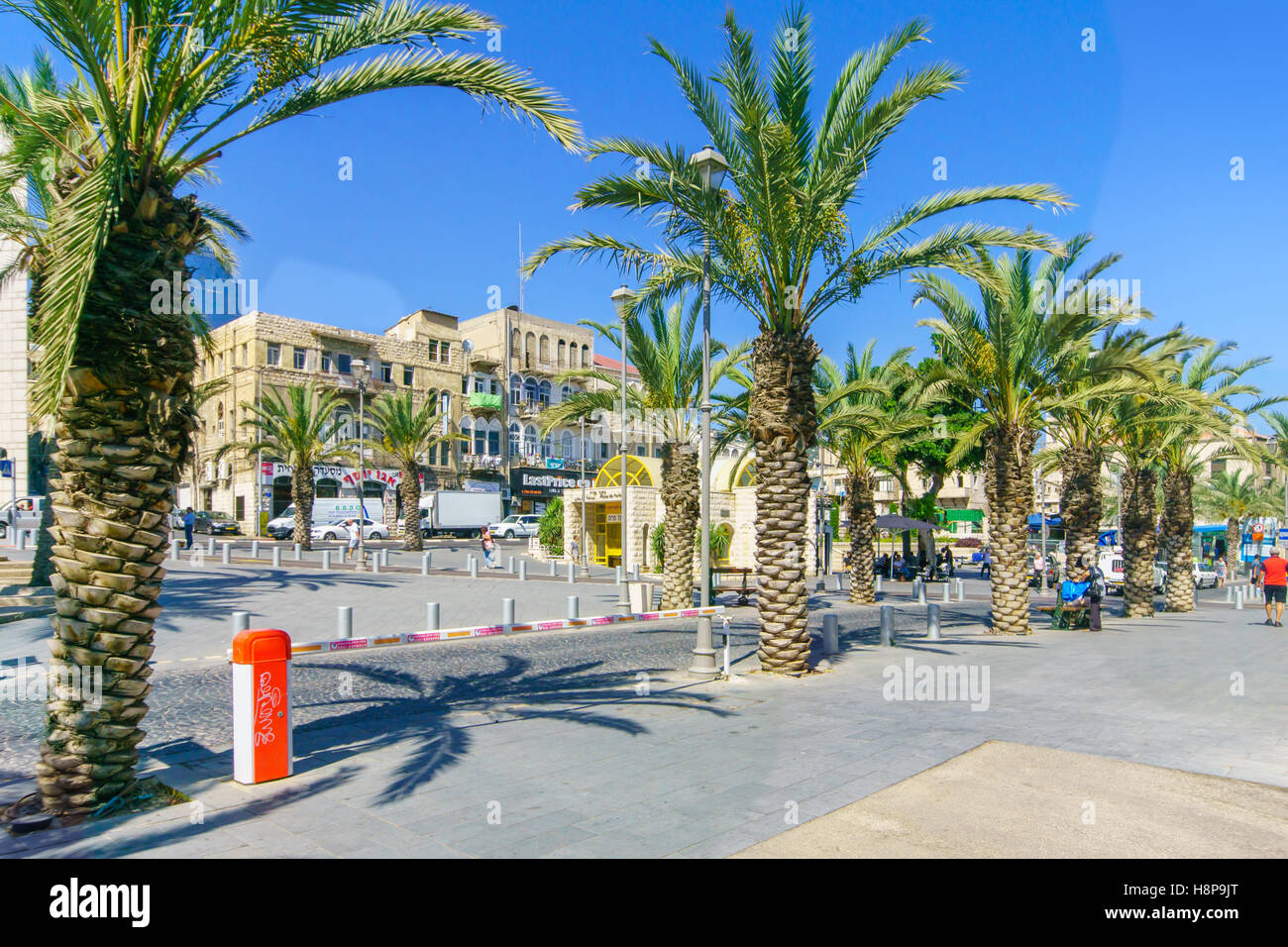 HAIFA, ISRAEL - JULY 21, 2015: Scene of Paris square, and its subway (Carmelit) station, with local and visitors. It is one of t Stock Photo