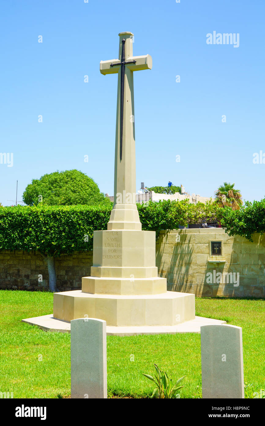 HAIFA, ISRAEL - JULY 21, 2015: A monument for British soldiers who died during the British mandate (1918-1948), in downtown Haif Stock Photo