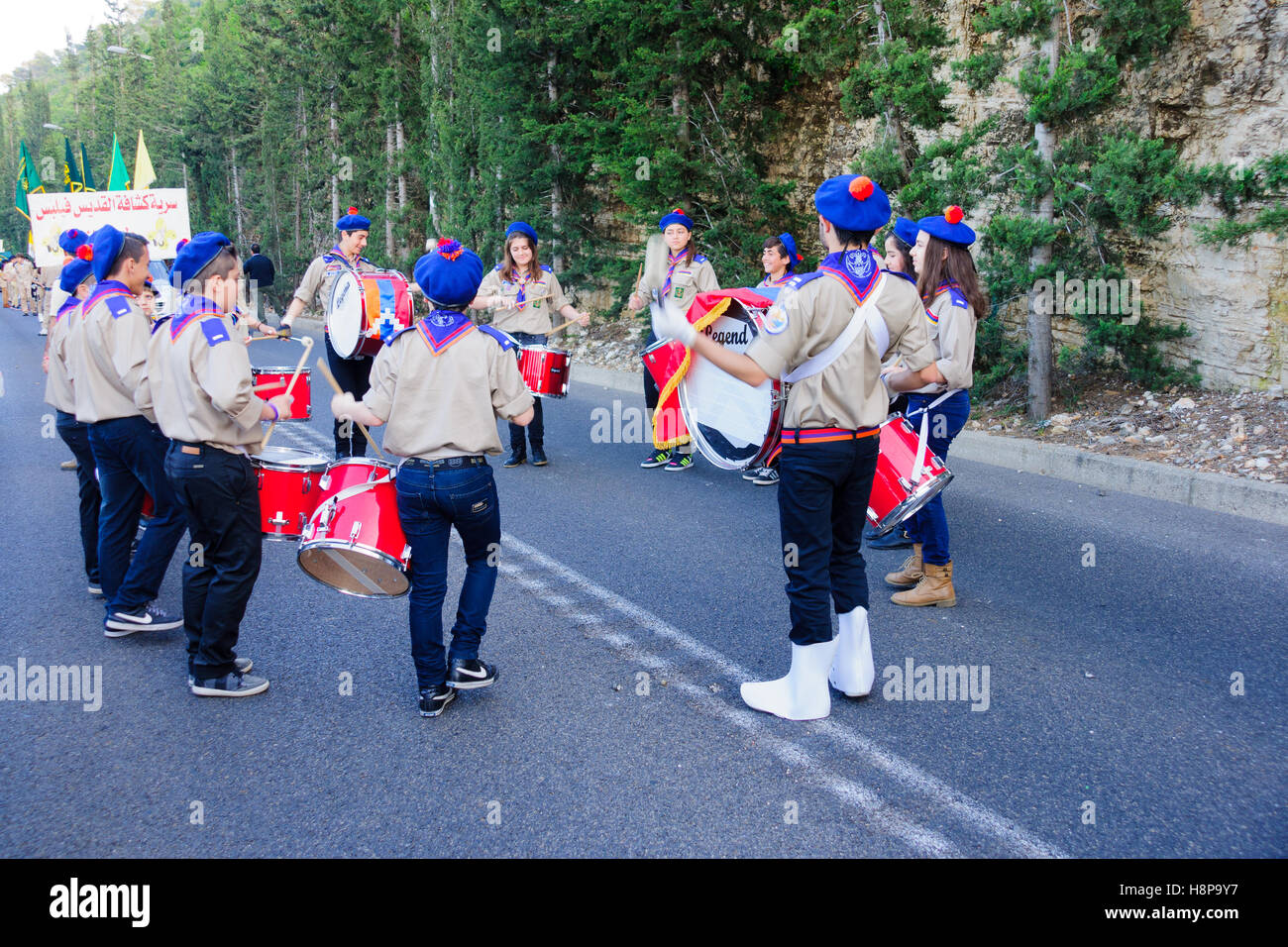 HAIFA, ISRAEL APR 19, 2015 A group of Christian scouts takes part in