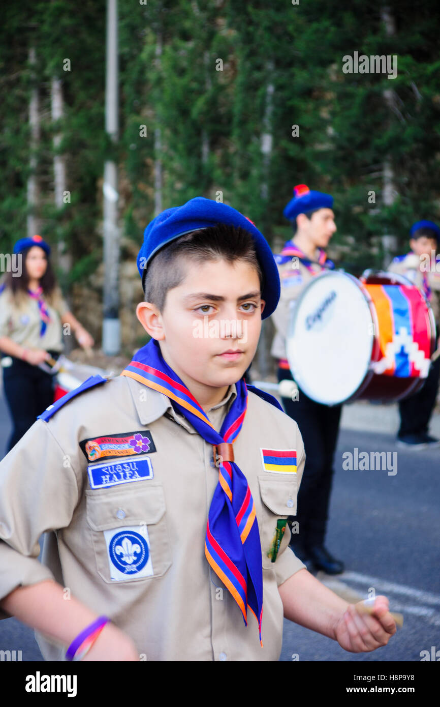 HAIFA, ISRAEL APR 19, 2015 A group of Christian scouts takes part in