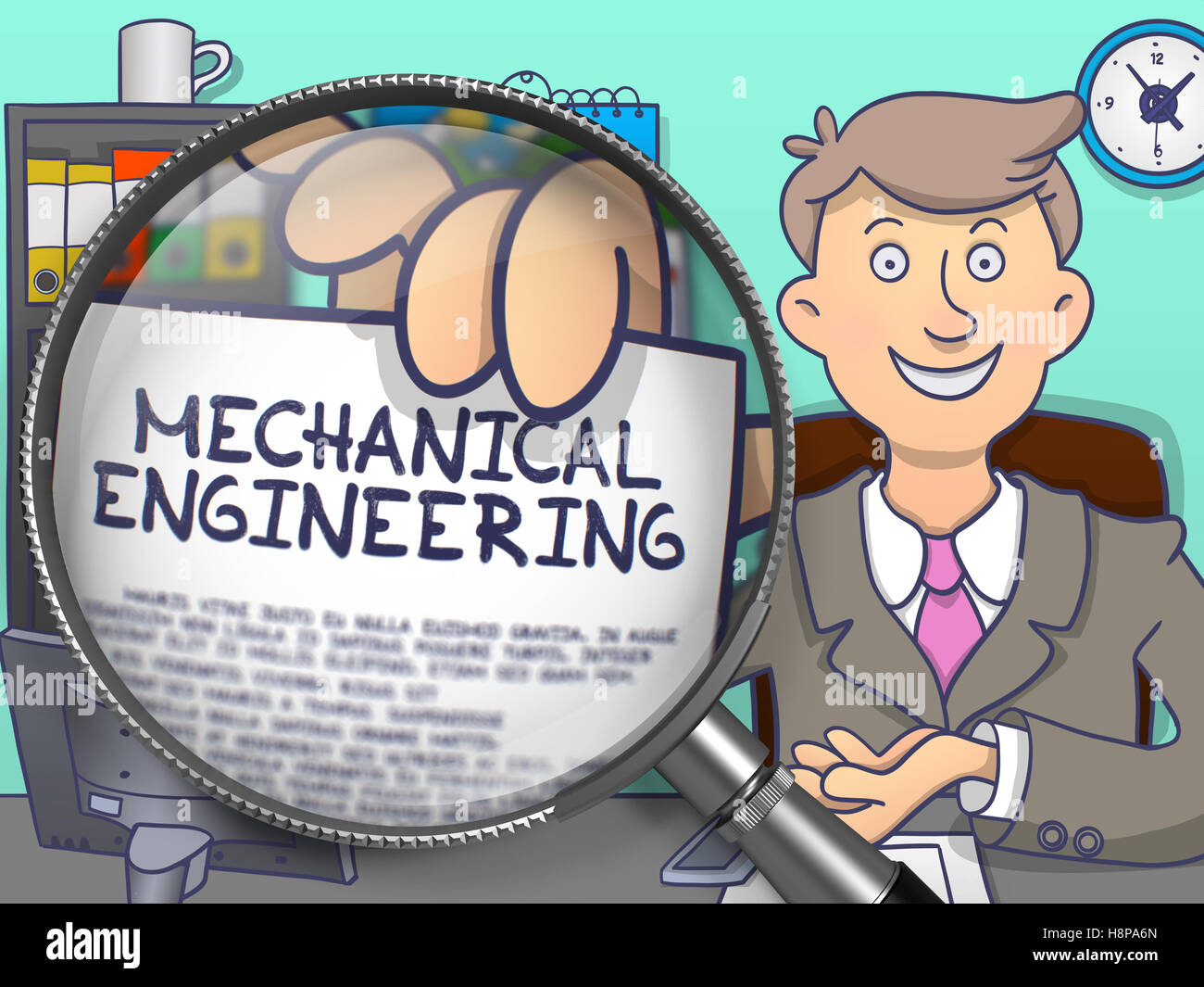 Mechanical Engineering through Lens. Doodle Style. Stock Photo