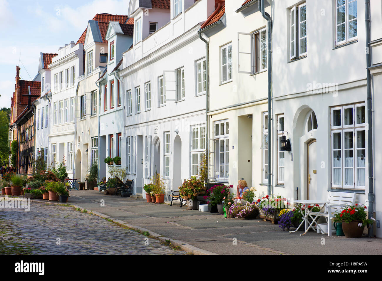 Facades of historic homes in Lubeck's old town. Stock Photo