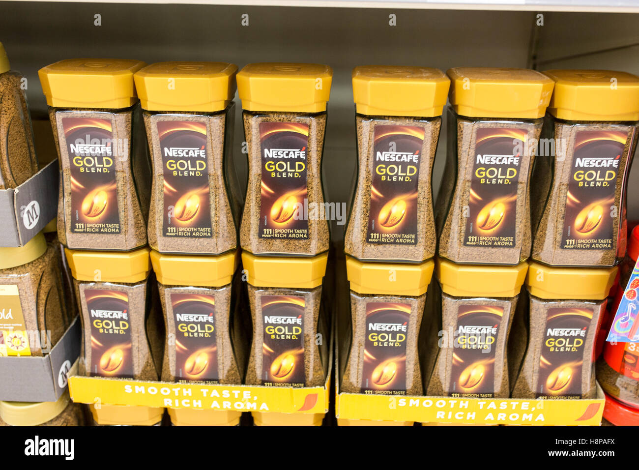 inside a British supermarket store Nescafe Gold blend instant  coffee Stock Photo