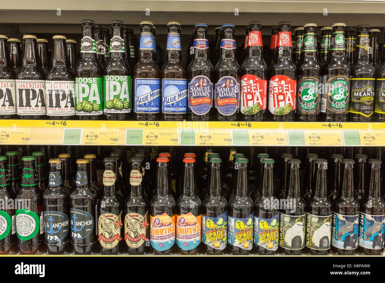 Craft beers on sale inside a British supermarket store Stock Photo Alamy