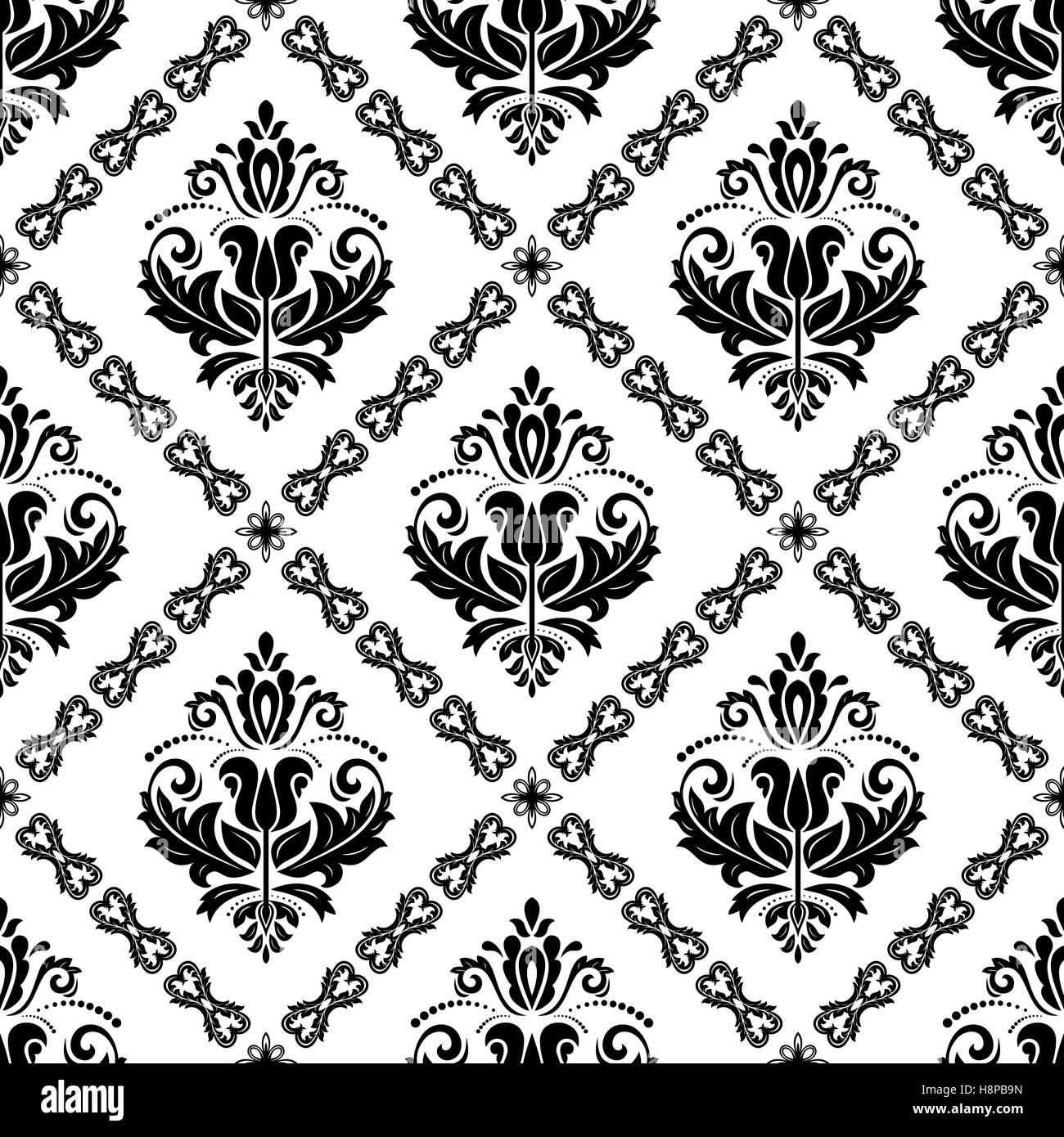 Seamless damask vector background Black and White Stock Photos & Images ...