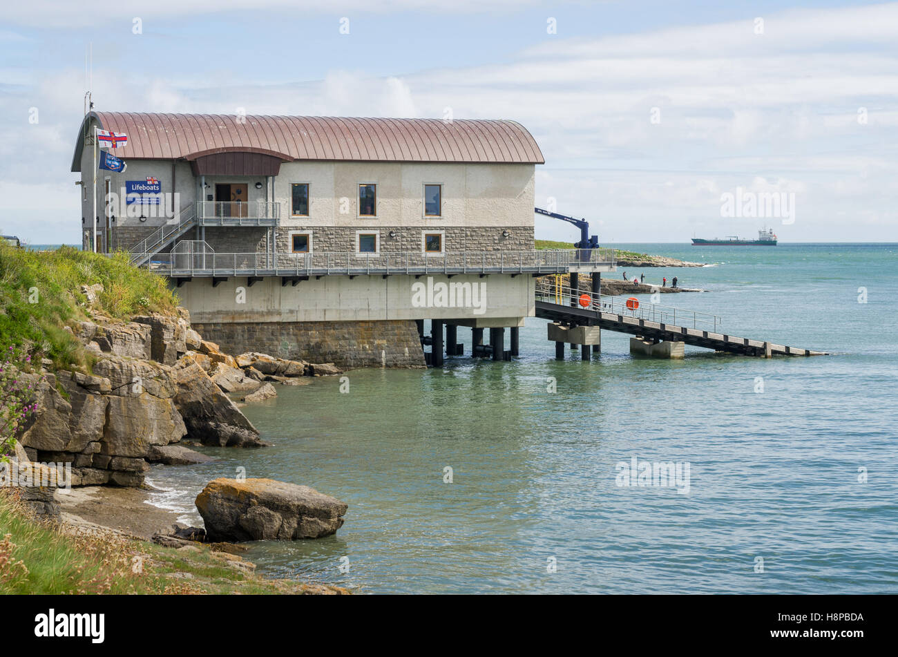 RNLI Lifeboat Station, Moelfre, Isle of Anglesey, Wales, UK Stock Photo