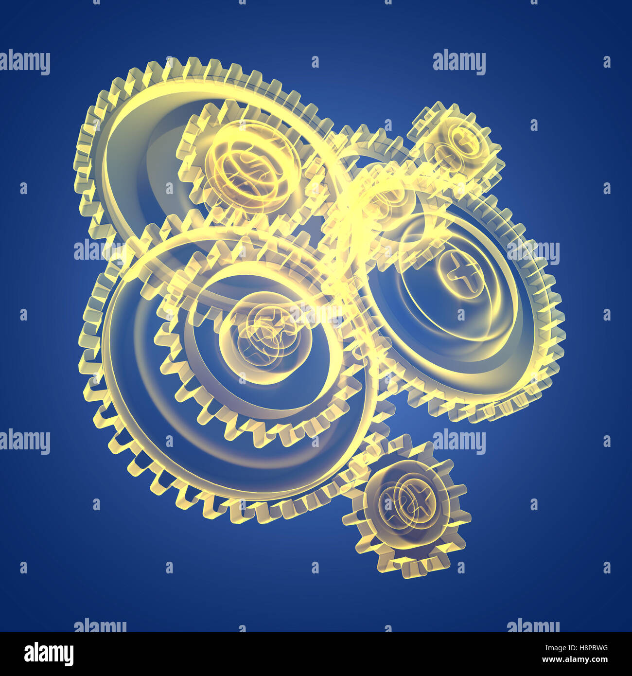 3d illustration of gear wheels over blue background Stock Photo