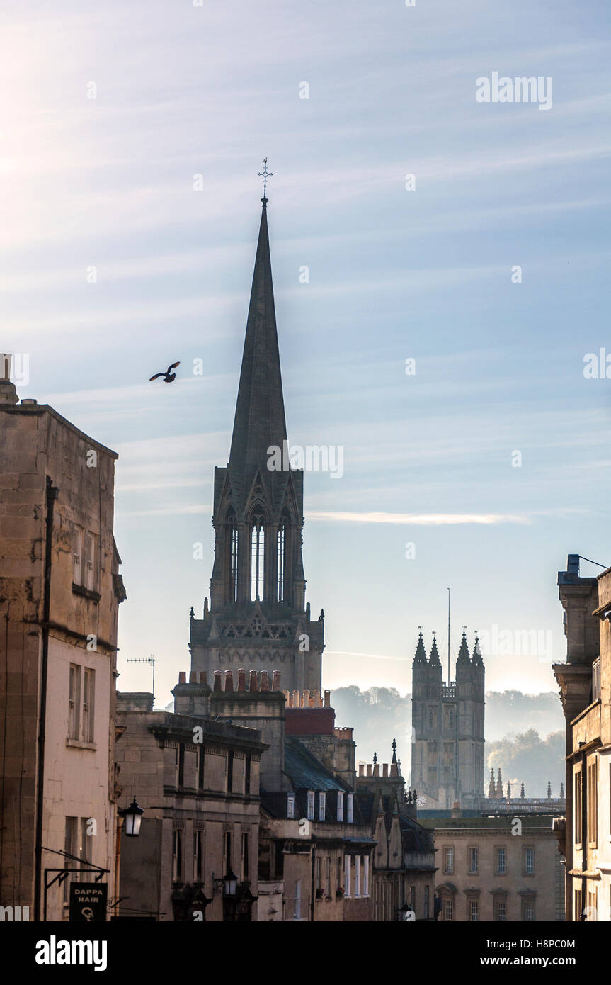Bath, Somerset, England, UK weather. A misty morning in the spa city