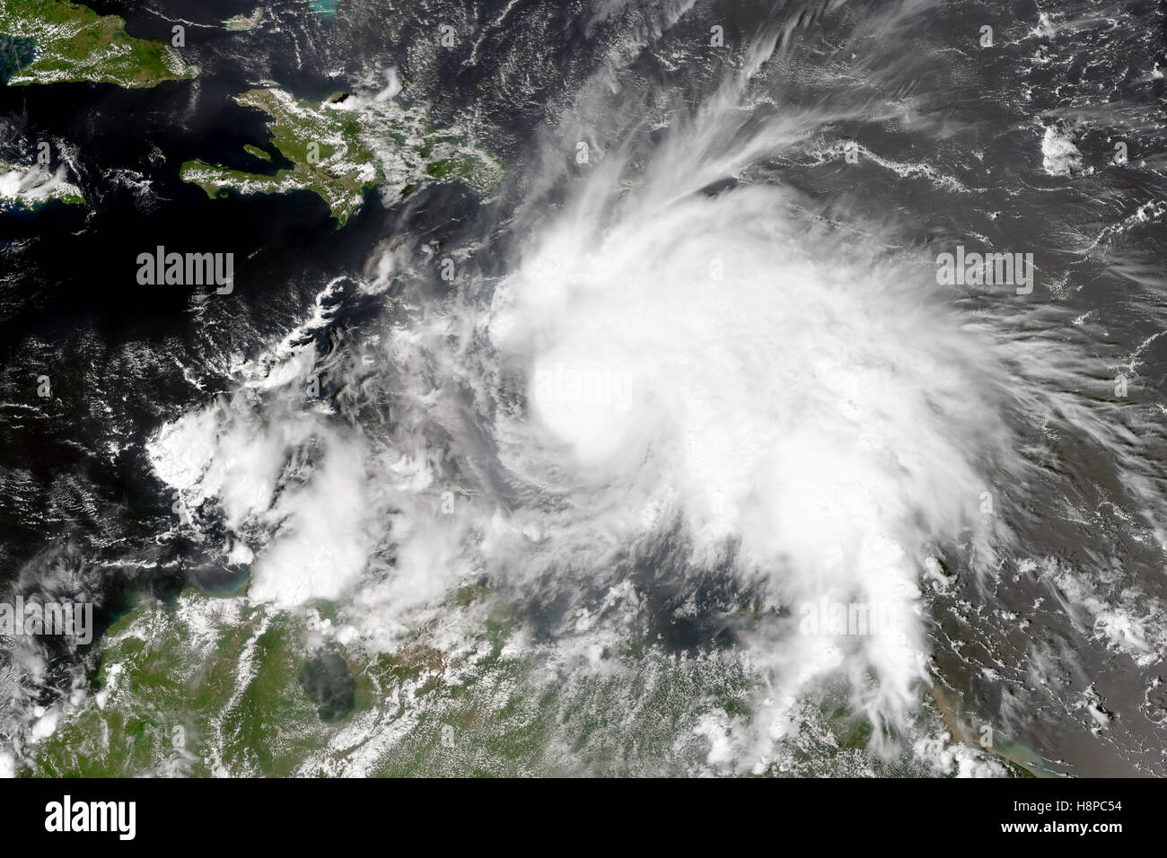 Tropical cyclone in the Caribbean Sea. Stock Photo