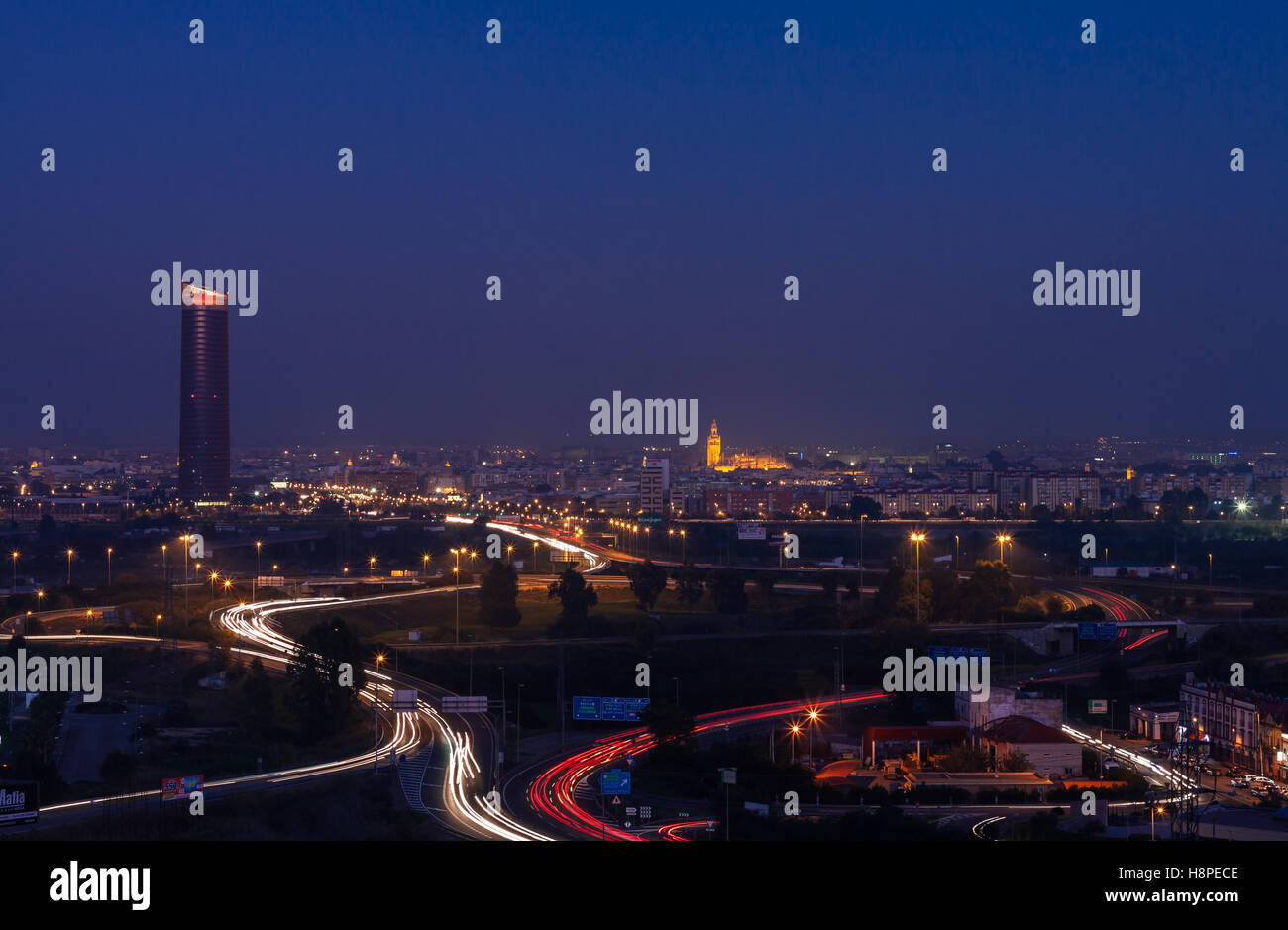 Views of Seville at nightfall Stock Photo