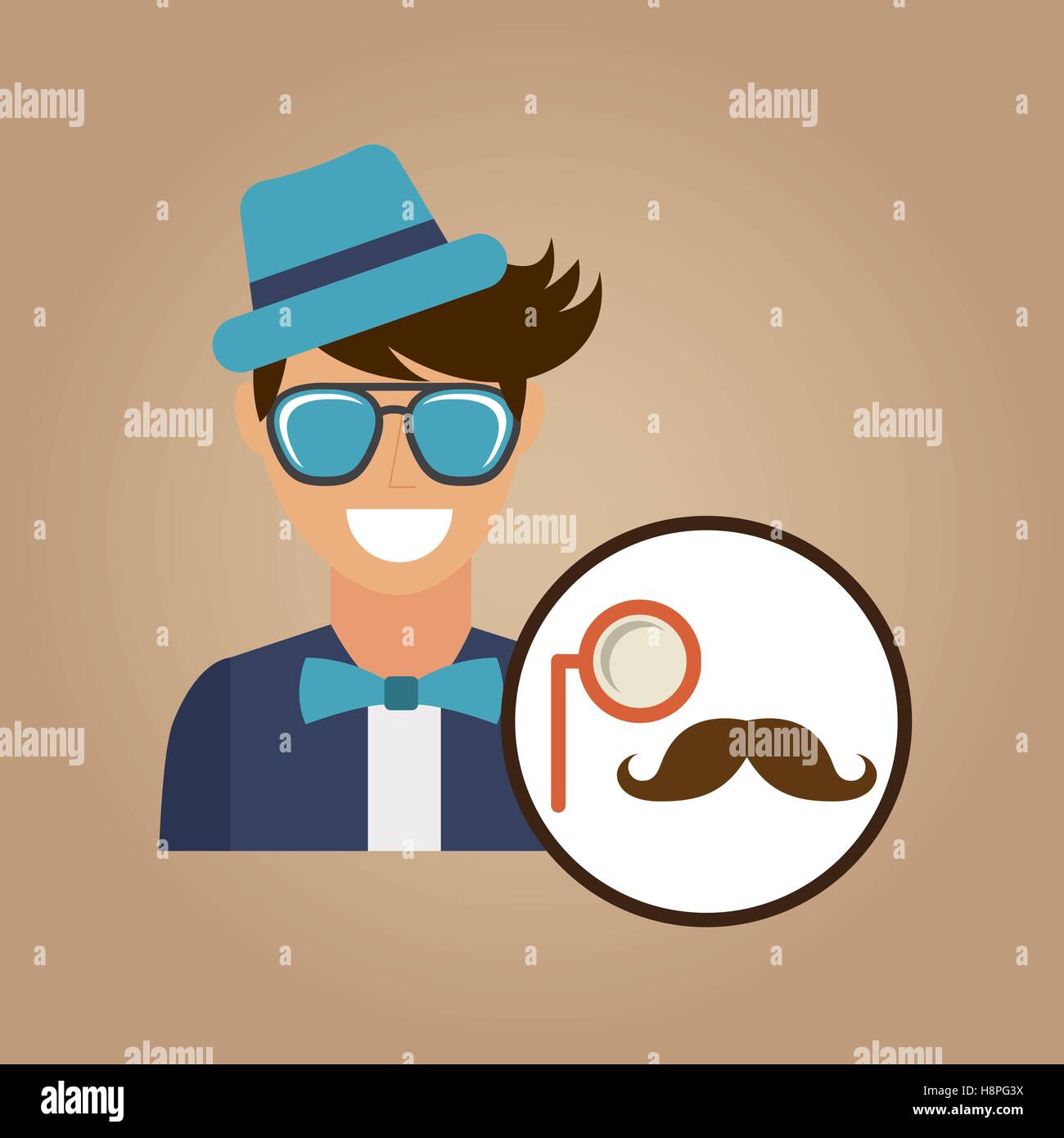hipster character monocle and mustache vintage icon vector illustration