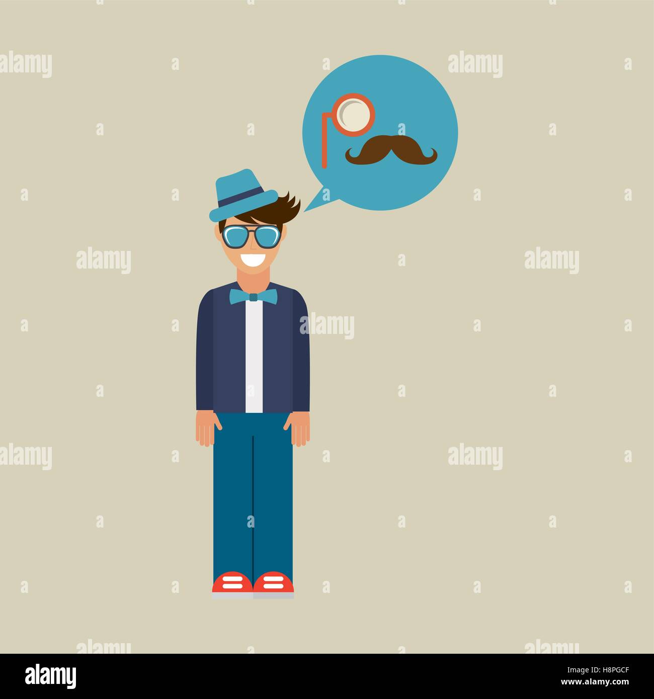 hipster character monocle and mustache vintage icon vector illustration