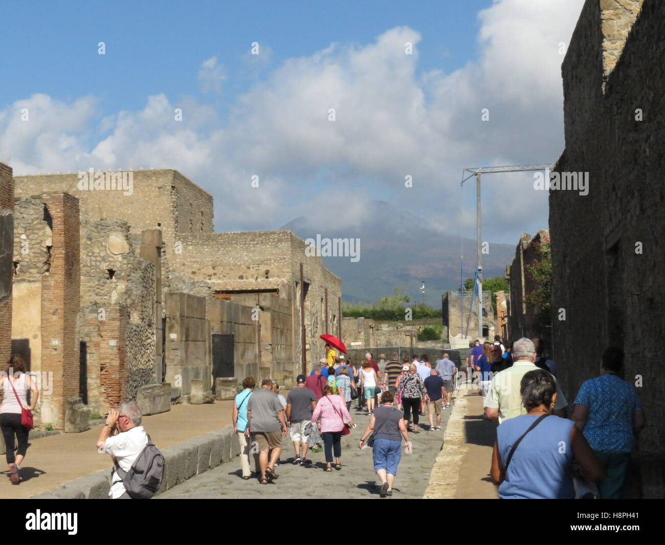 Pompeii road with Vesuvius in the background Stock Photo