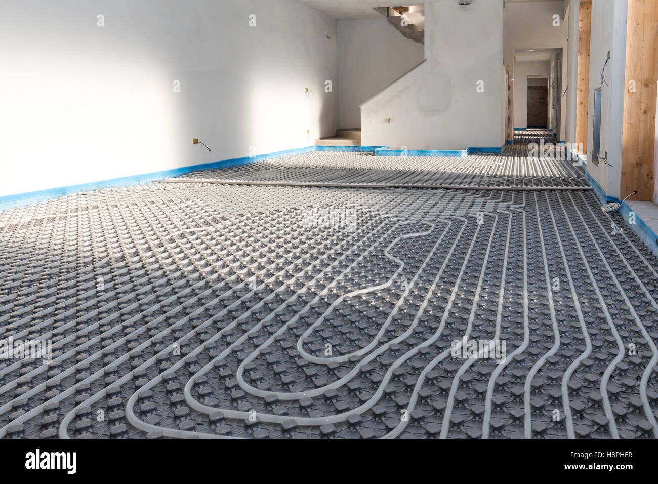 System floor radiant with polyethylene pipes Stock Photo