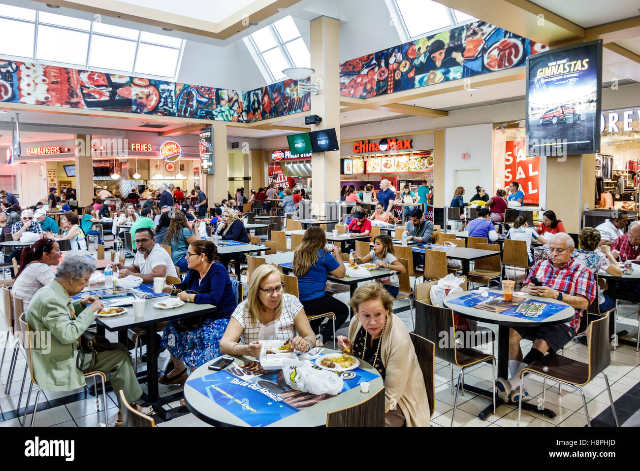 Miami Florida,International mall,food court plaza,tables,restaurant restaurants food dining cafe cafes,concessions,FL161025211 Stock Photo