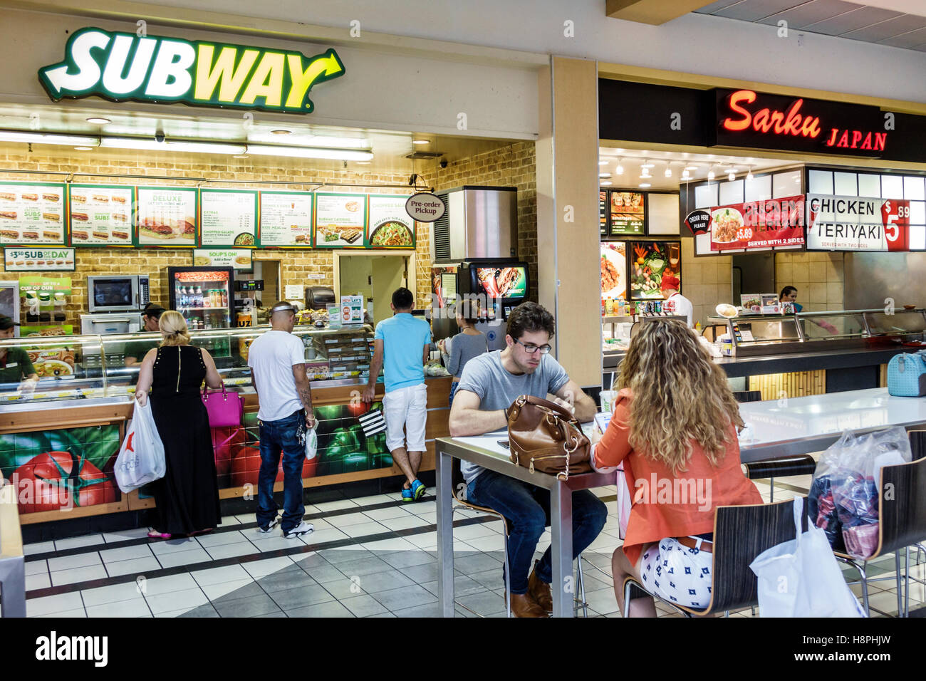 Miami Florida International Mall shopping food court tables Stock Photo