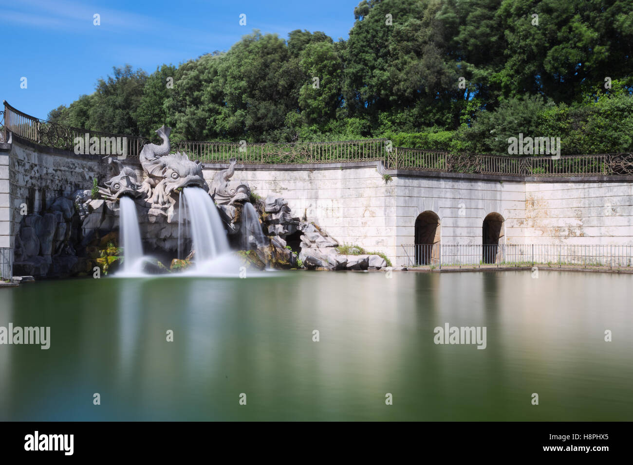 Fountain of the Dolphins. Royal Palace of Caserta (the park) Stock Photo