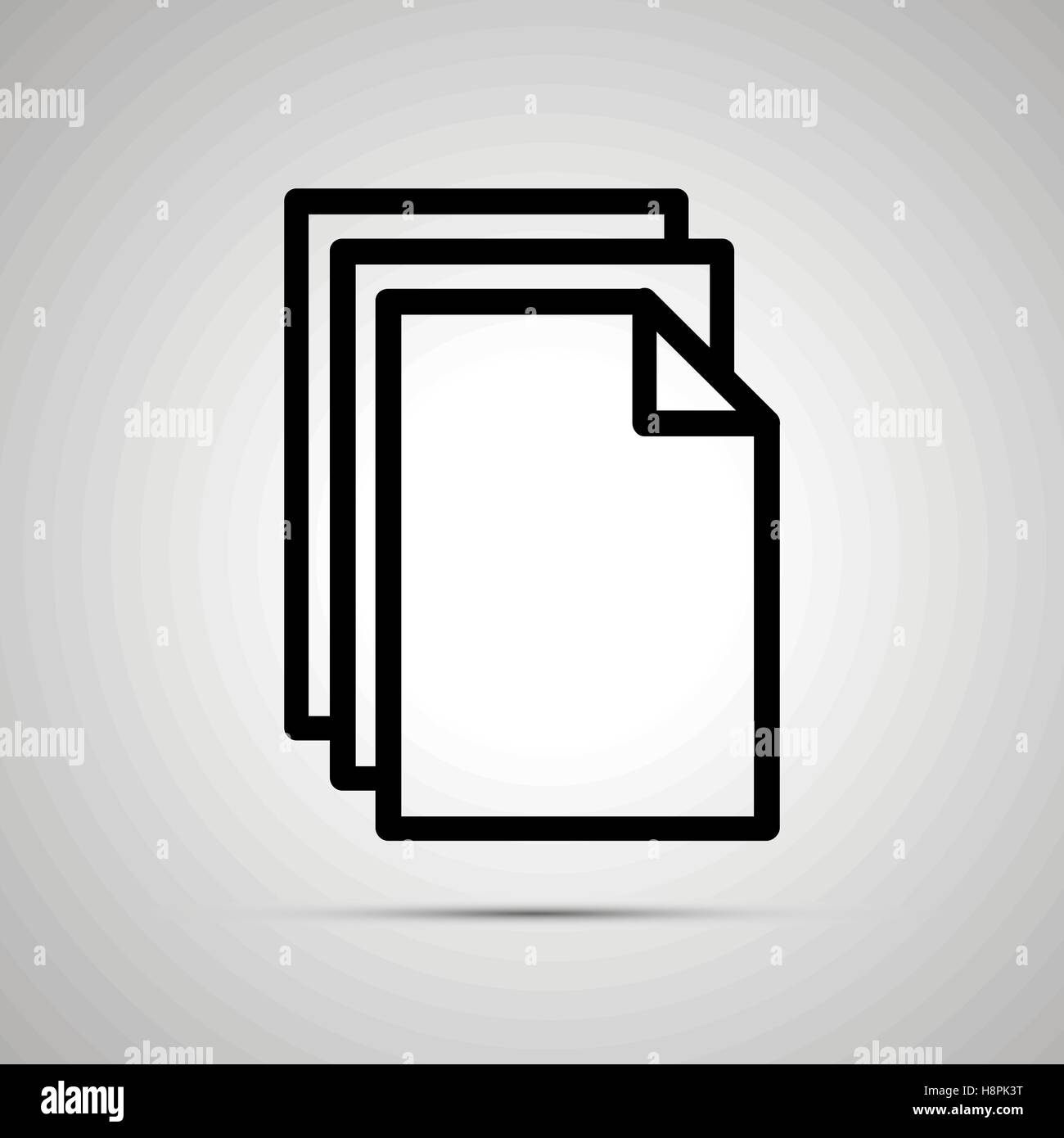 Simple black icon of pile of documents with shadow on light background