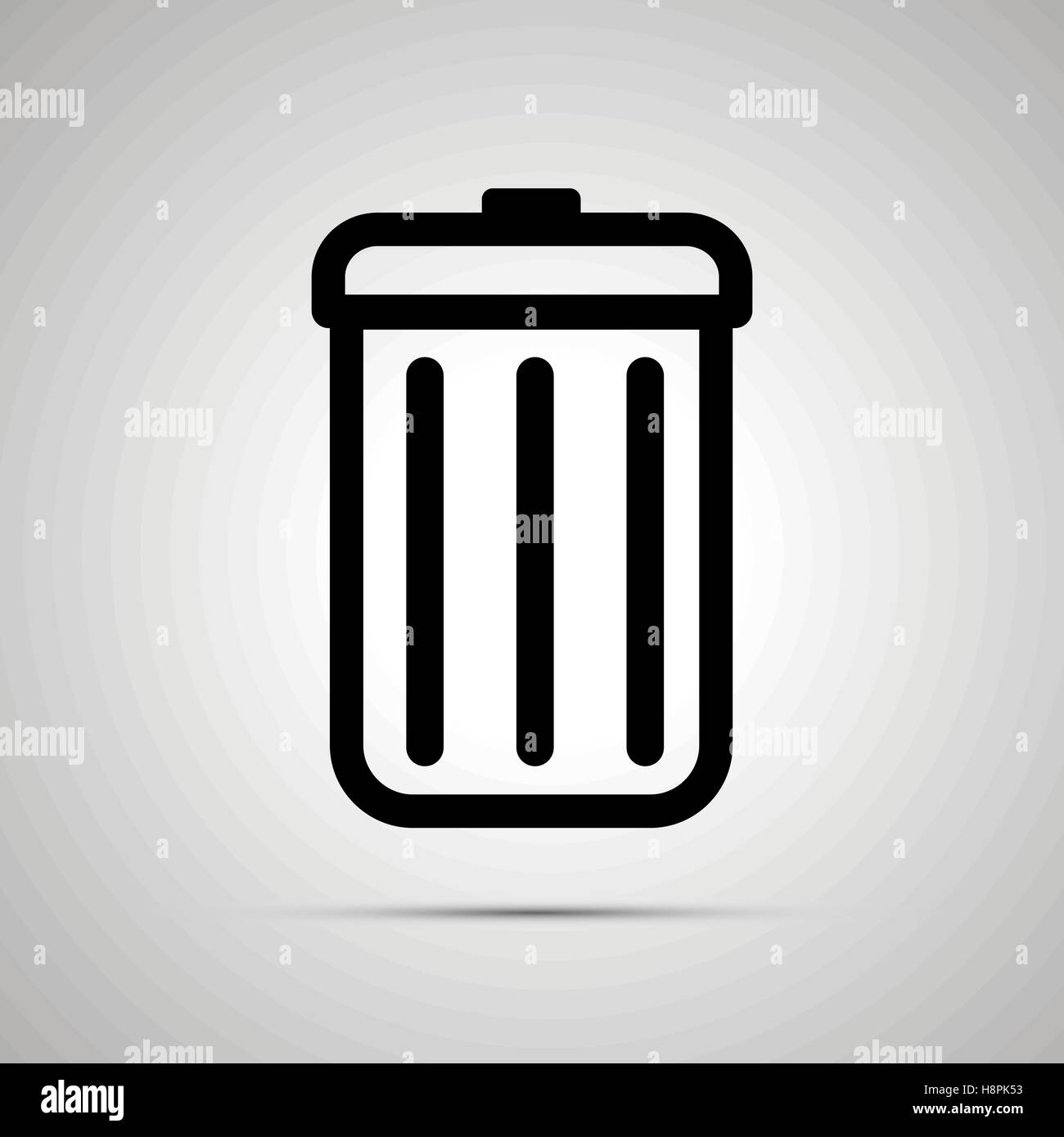 Simple black icon of trash can with shadow on light background Stock ...