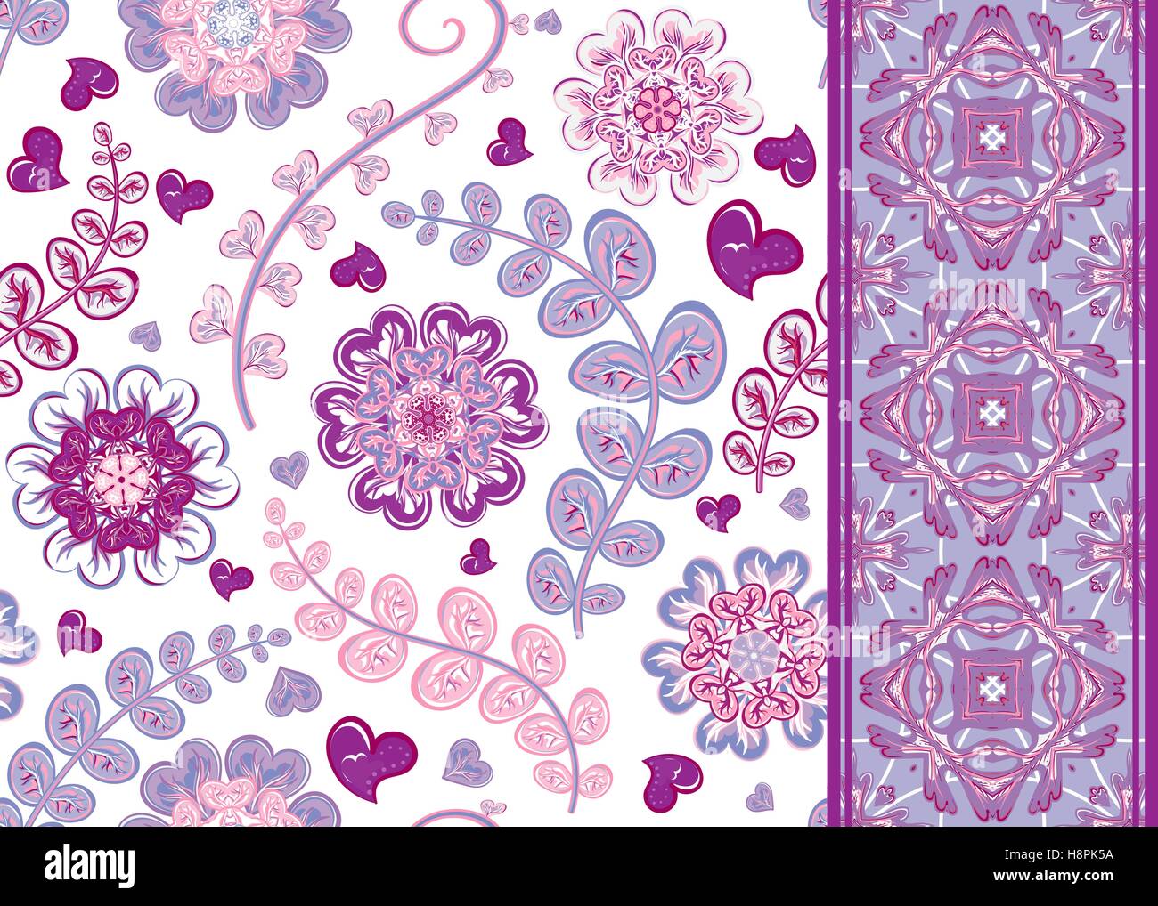Set of vintage floral seamless pattern and border. Vector background ...