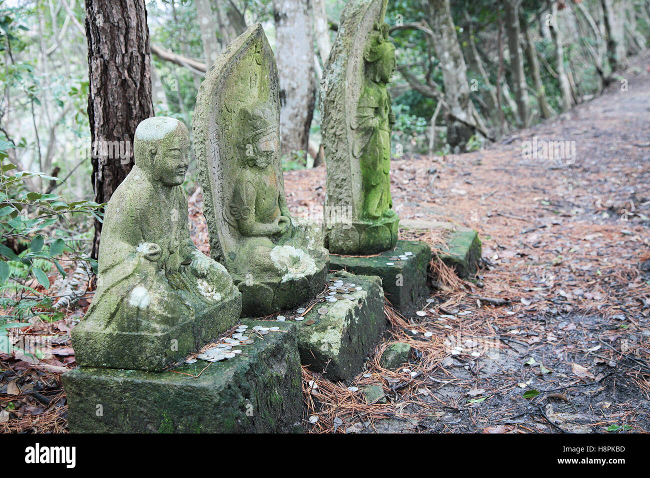 Japanese God Idol in woods, nobody Stock Photo