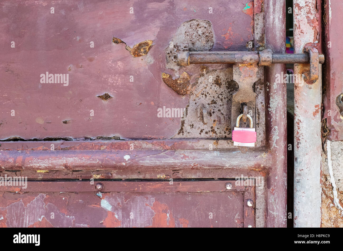 Lock on a Metal Door, old broken, nobody Stock Photo