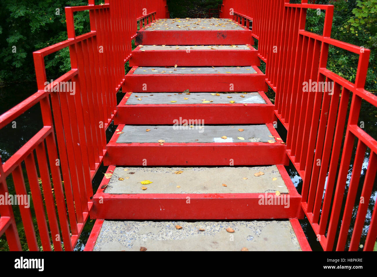 Red bridge with steps Stock Photo Alamy