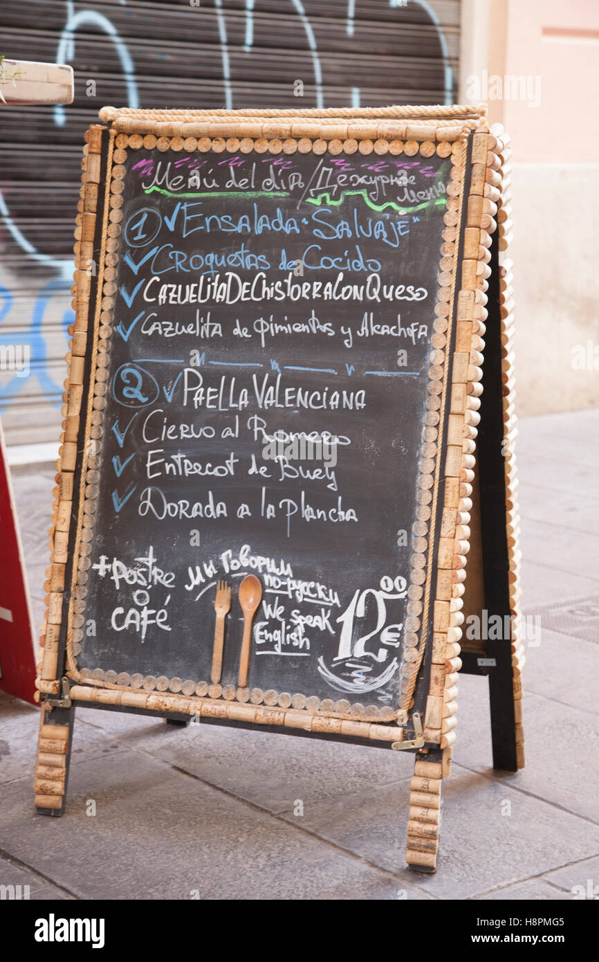 Food Menu with Paella, Valencia, Spain Stock Photo Alamy