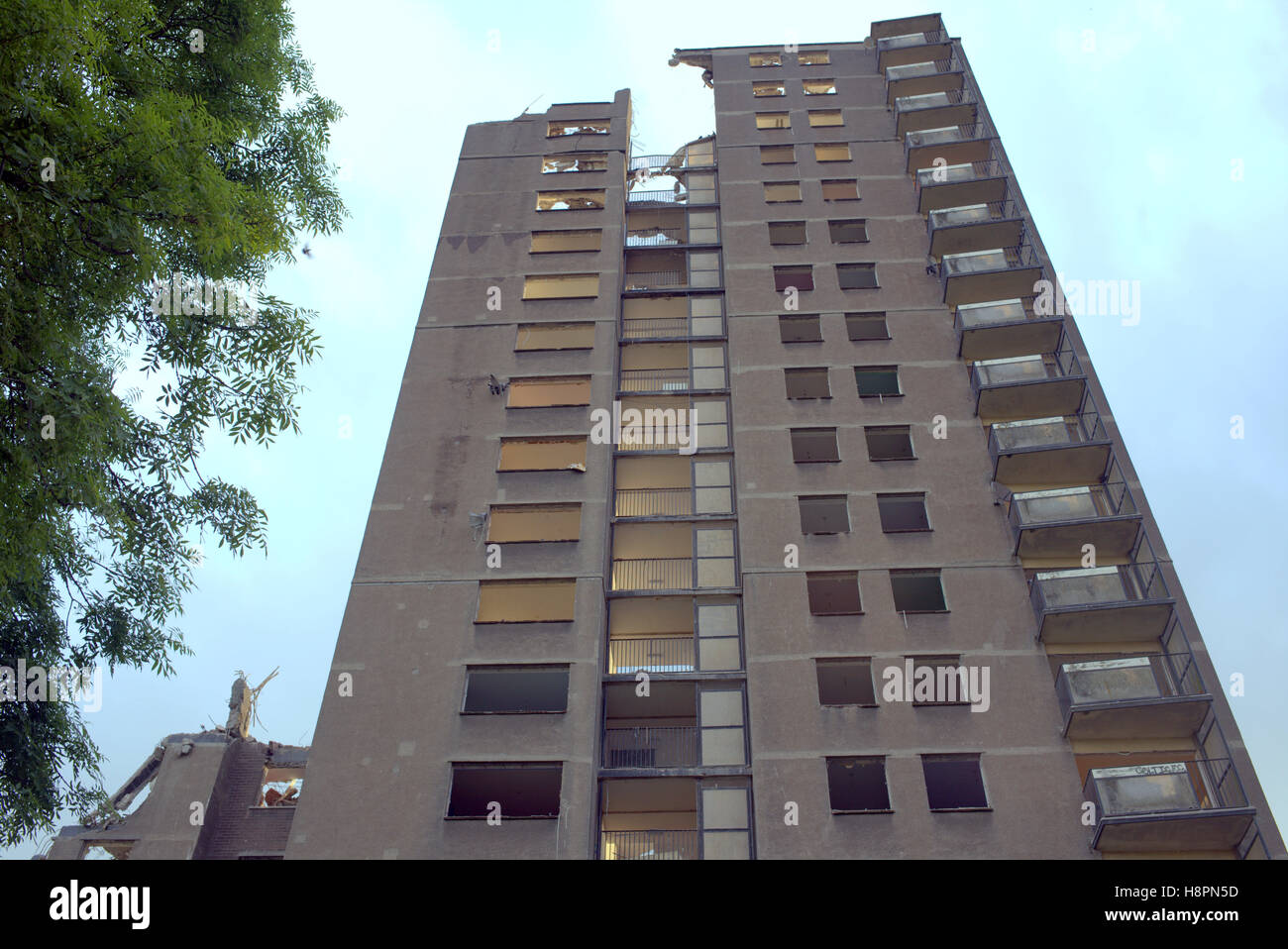 Demolishing of Glasgow tower blocks high flats or skyscrapers Stock ...