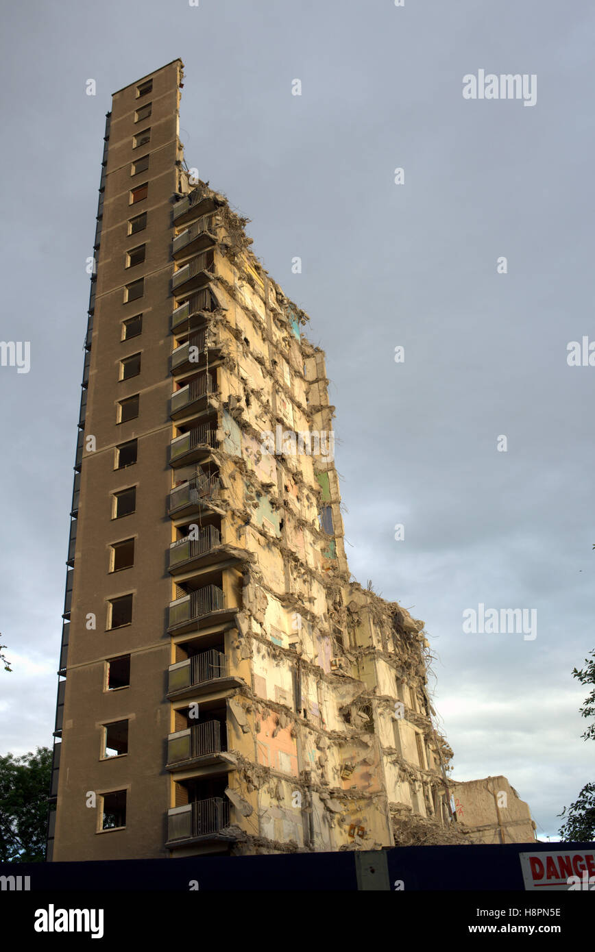 Demolishing of Glasgow tower blocks high flats or skyscrapers Stock ...