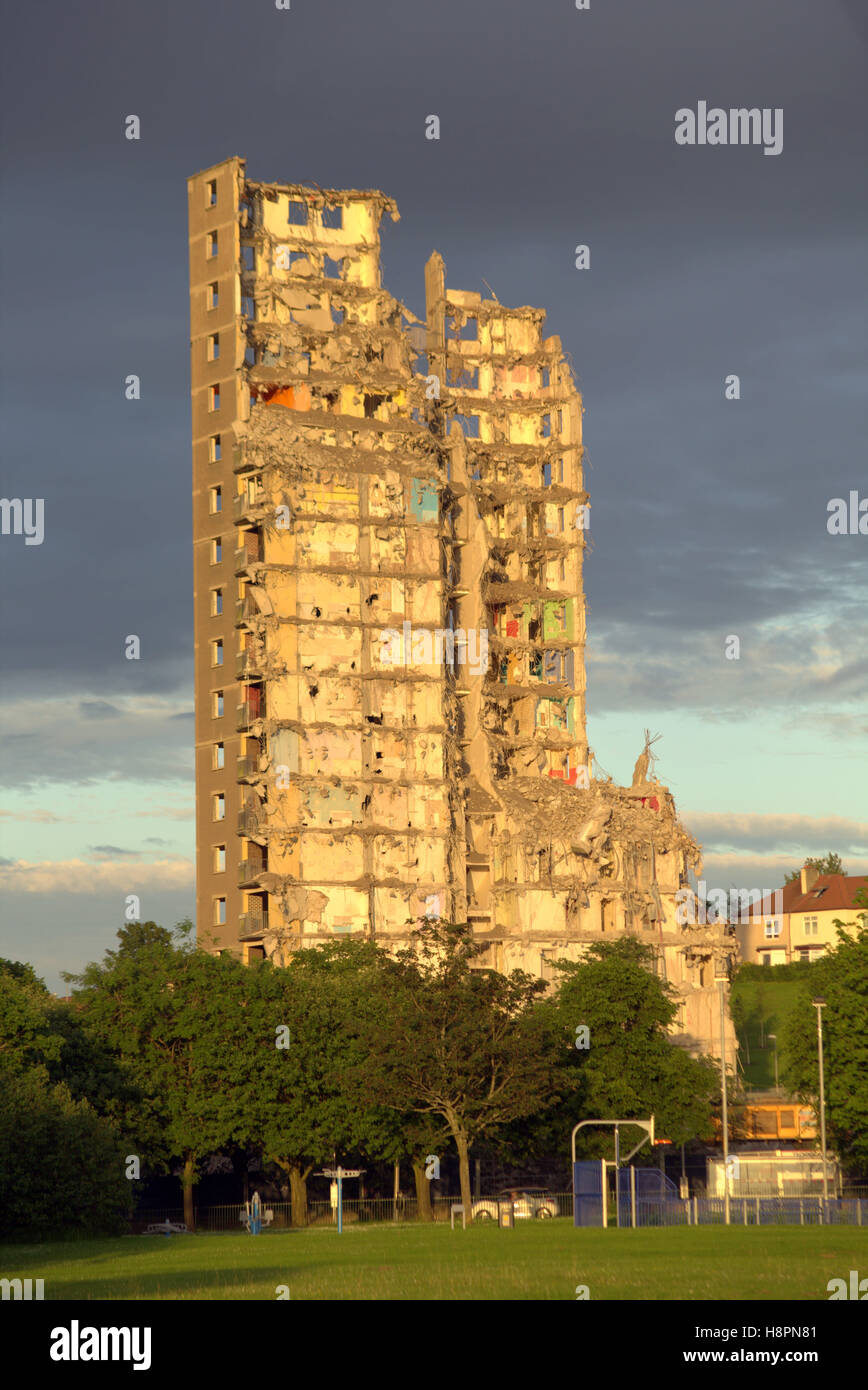 Demolishing of Glasgow tower blocks high flats or skyscrapers Stock ...