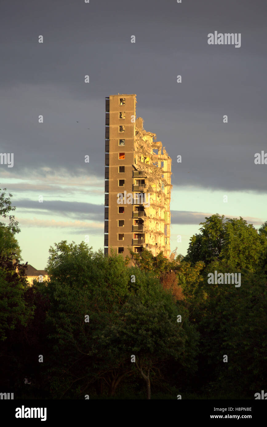 Demolishing of Glasgow tower blocks high flats or skyscrapers Stock ...