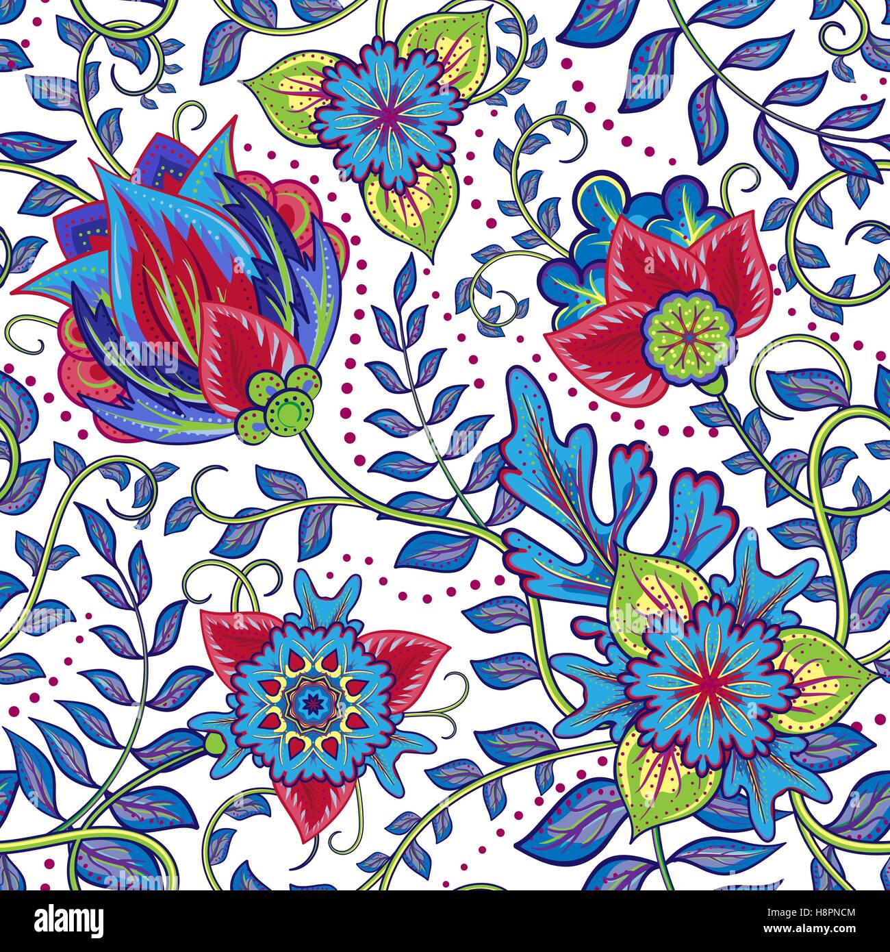 Beautiful vintage floral seamless pattern background with red and blue ...