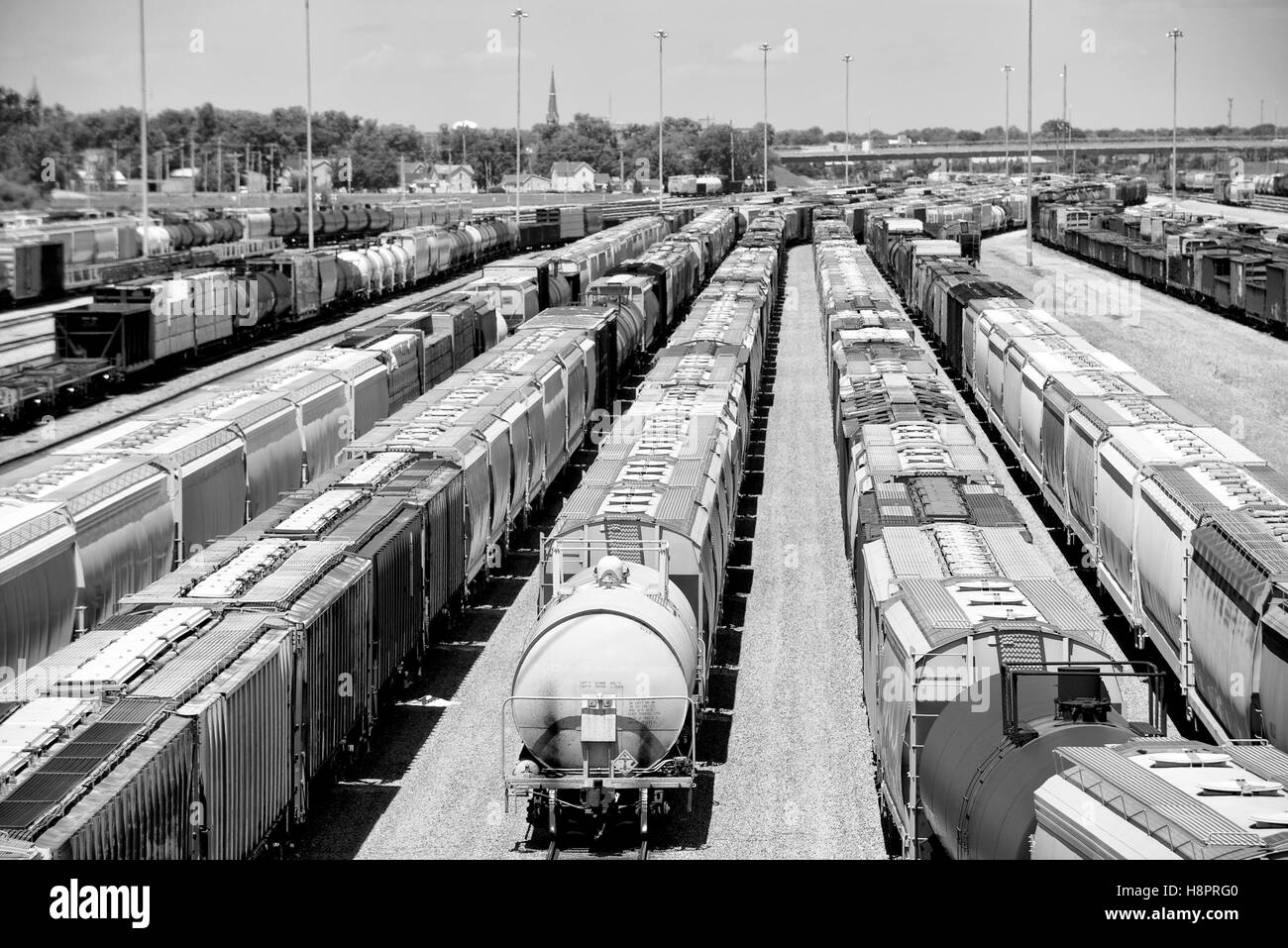 Freight Cars in Galesburg Railroad Yard, Illinois, USA Stock Photo