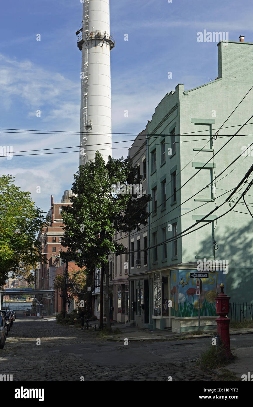 Old houses on Hudson Street in Vinegar Hill, Brooklyn, New York Stock