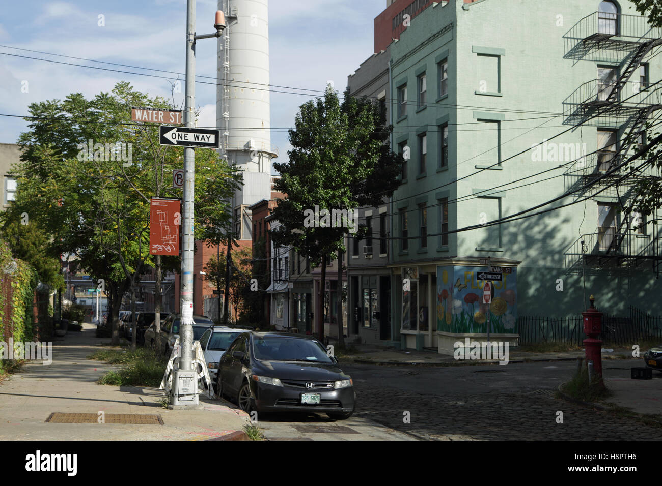 Old houses on Hudson Street in Vinegar Hill, Brooklyn, New York Stock