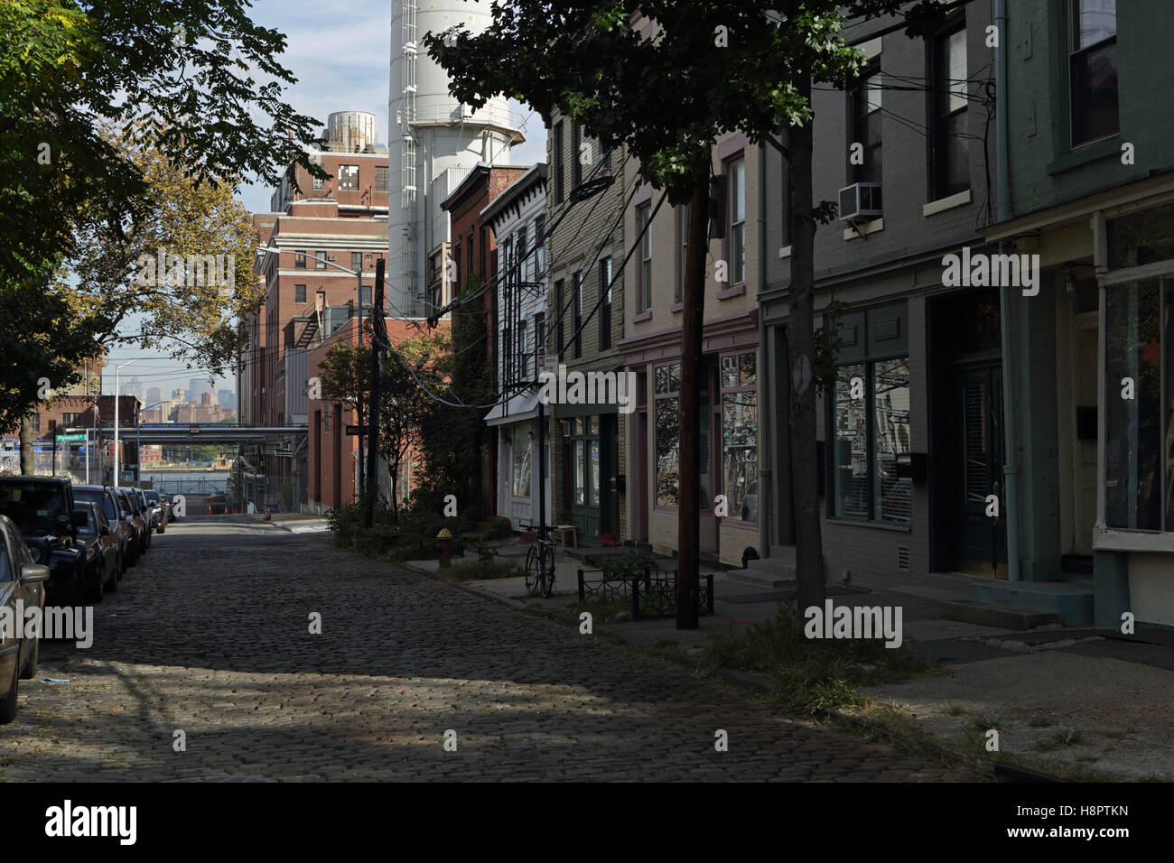 Old houses on Hudson Street in Vinegar Hill, Brooklyn, New York Stock