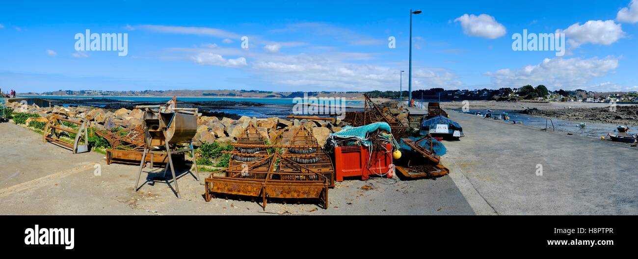 Fishing tackle at the port of Locquemeau, Brittany Stock Photo