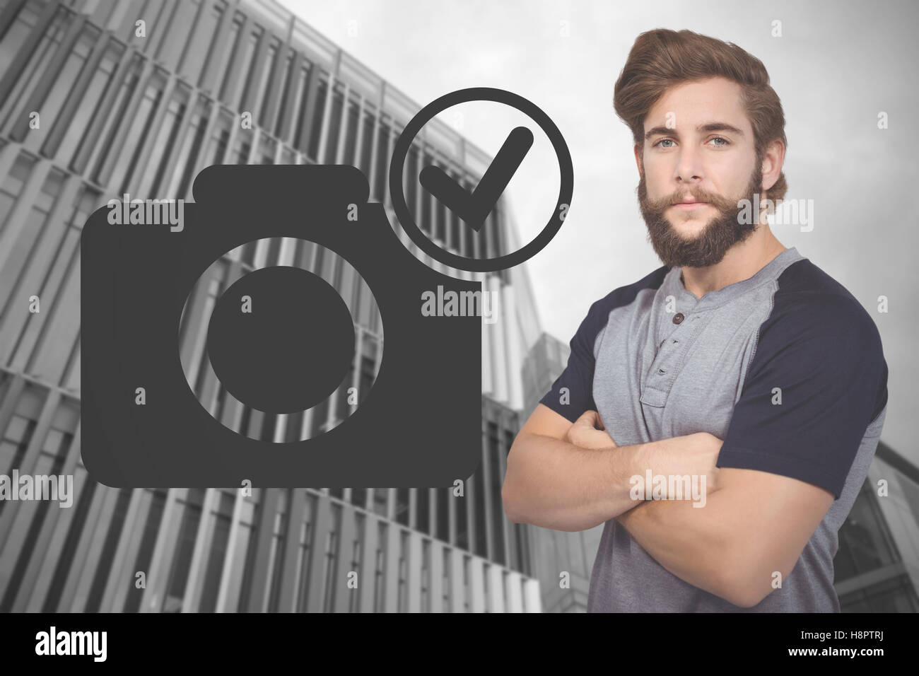 Composite image of portrait of confident hipster Stock Photo