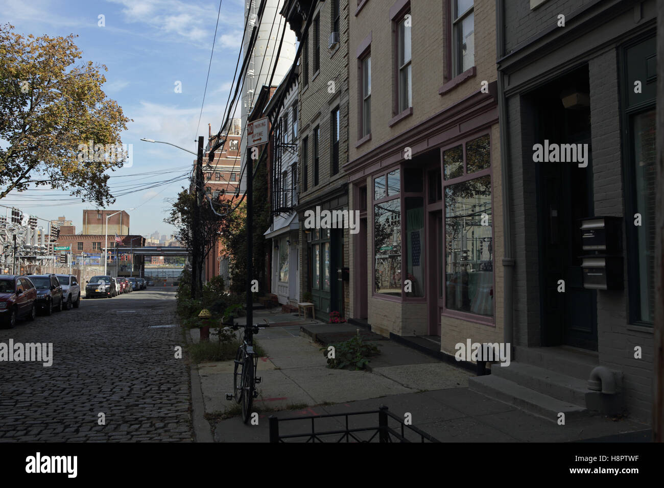 Old houses on Hudson Street in Vinegar Hill, Brooklyn, New York Stock