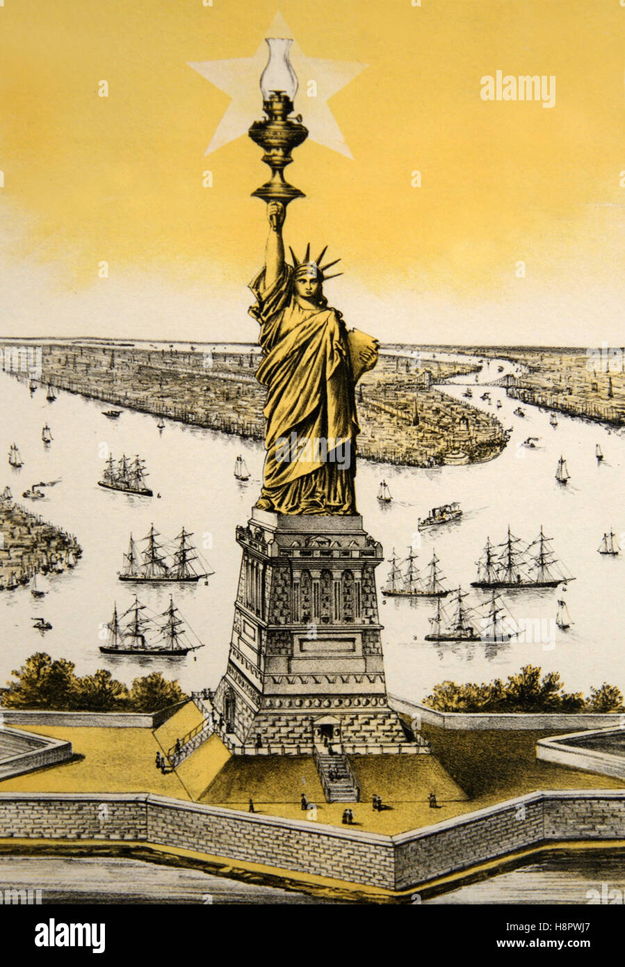 Statue of Liberty Enlightening the World New York USA. Engraving or