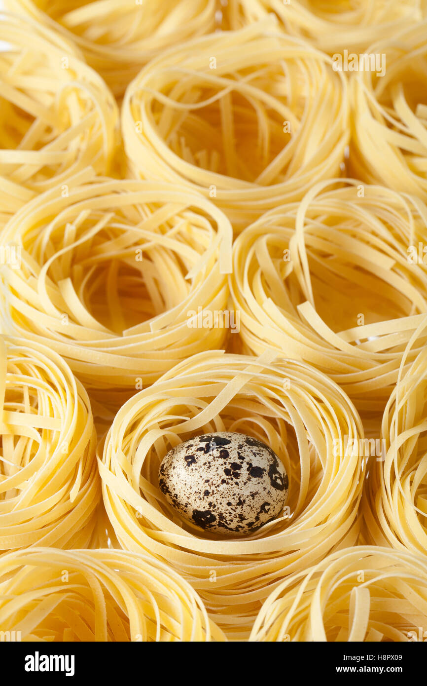 Quail egg in the nests on white background. Stock Photo