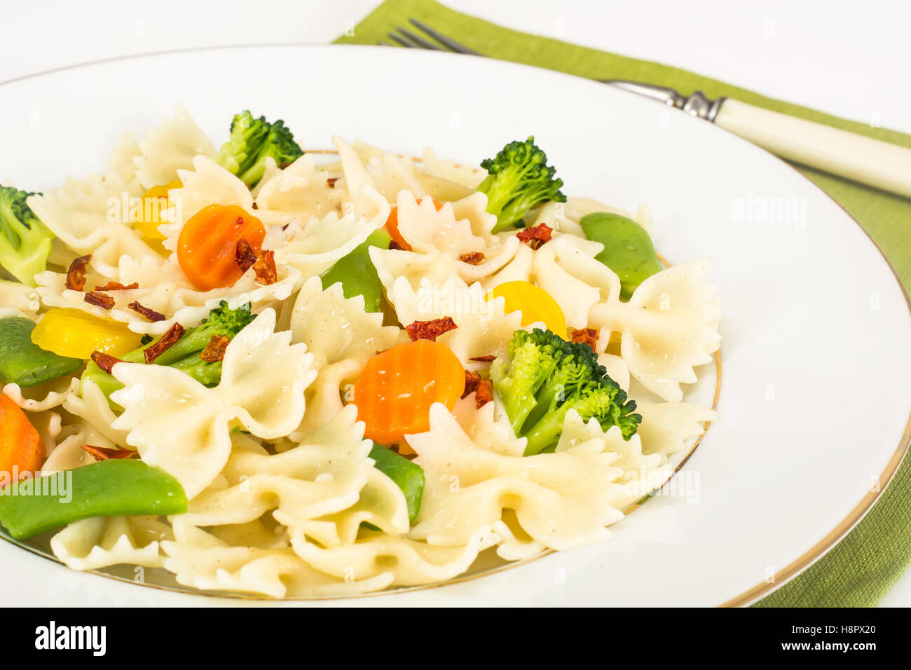 Farfalle with Carrots, Beans, Broccoli and Sausage Stock Photo Alamy