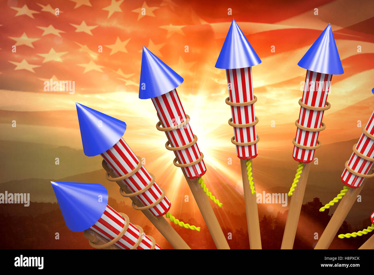 Composite image of rockets for fireworks Stock Photo - Alamy