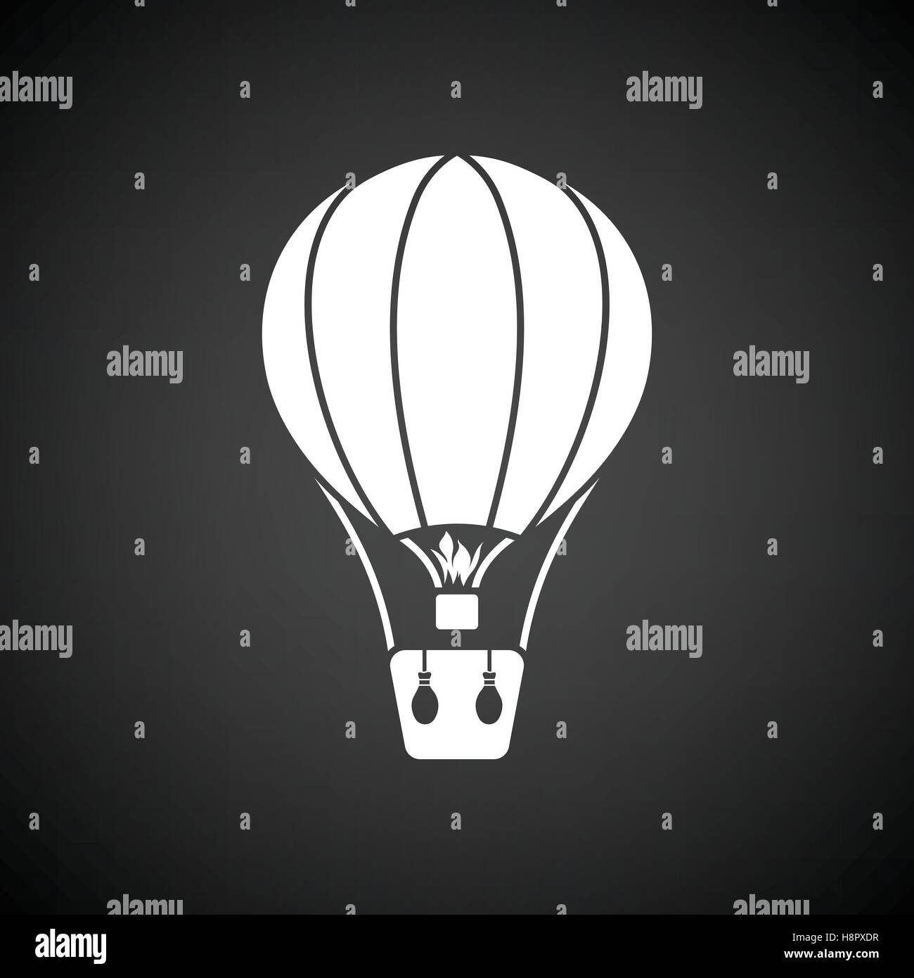 Hot air balloon icon. Black background with white. Vector illustration. Stock Vector