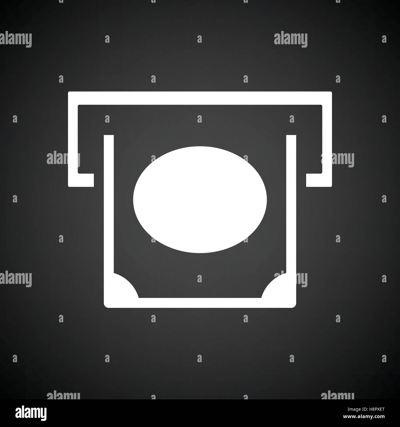 Banknote sliding from atm slot icon. Black background with white ...