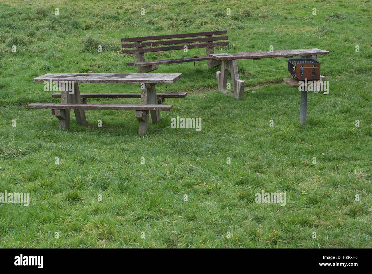 Picnic Table Benches Bench Seats And Fixed Barbecue In Public