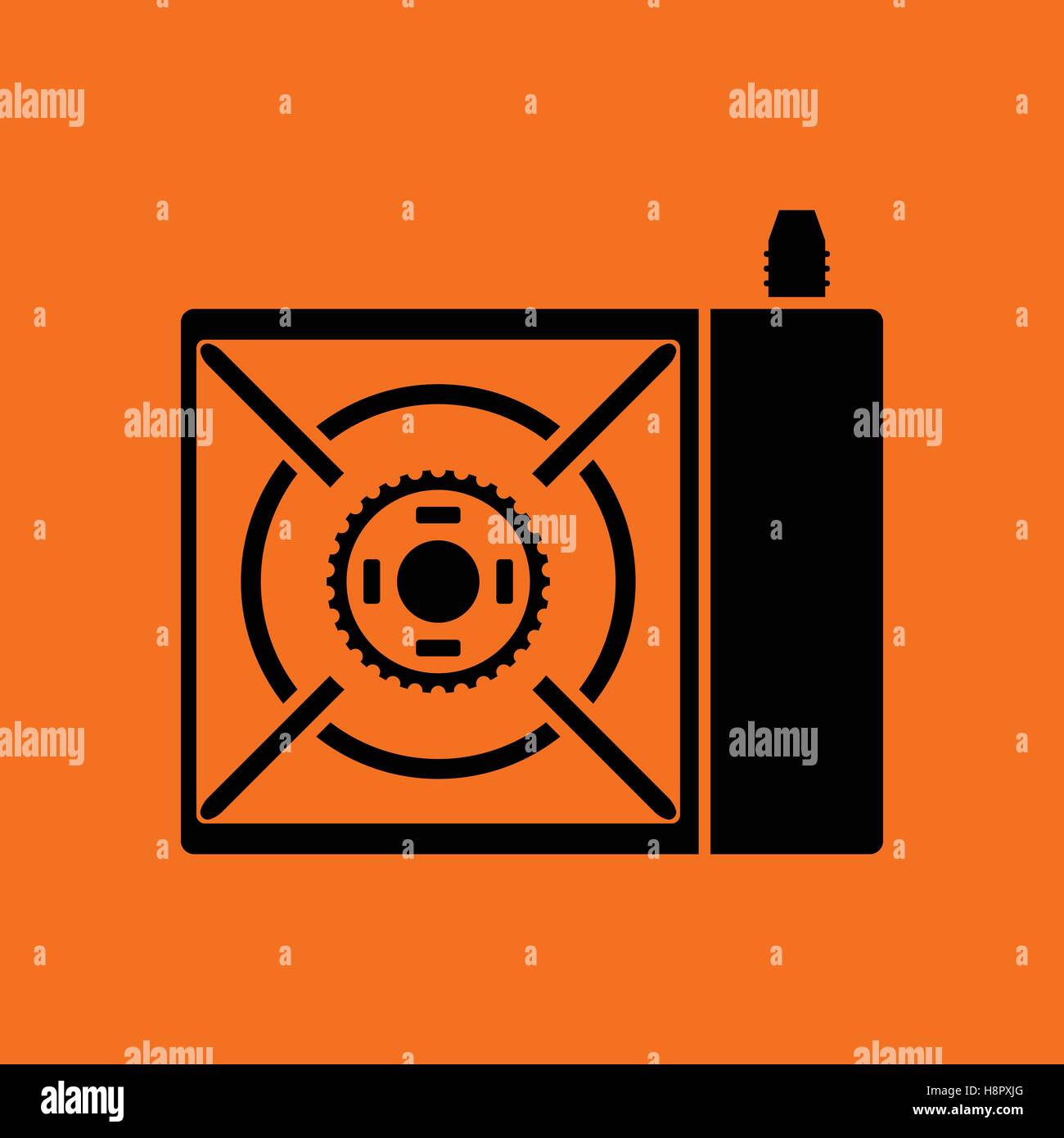 Camping gas burner stove icon. Orange background with black. Vector
