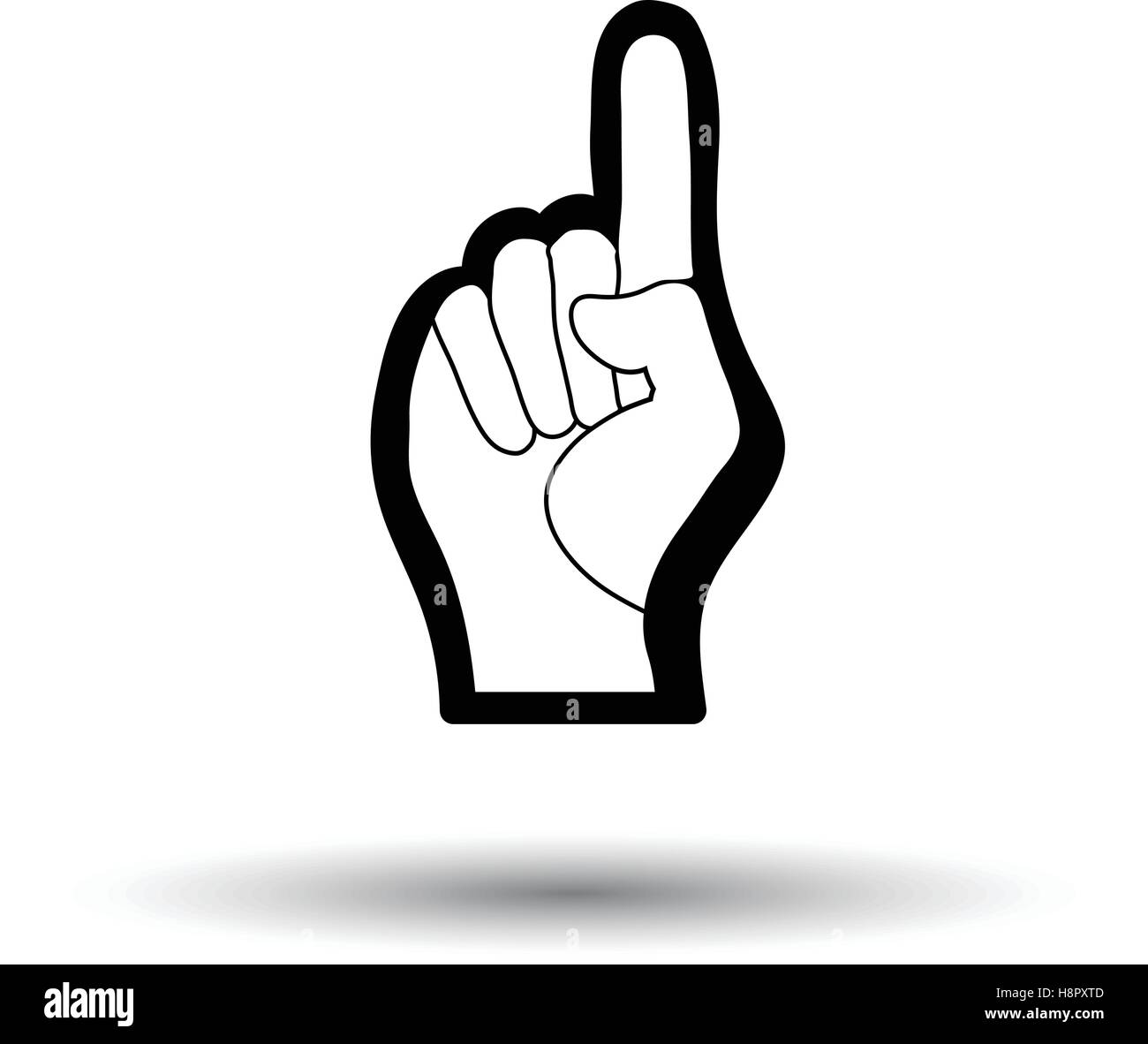 Fan foam hand with number one gesture icon. White background with shadow design. Vector illustration. Stock Vector